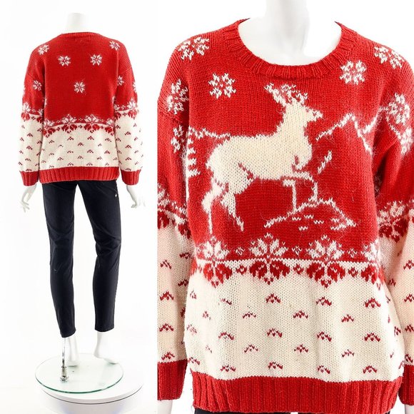 Rare Rudolph Reindeer Hand Knit Wool Christmas Sweater - Picture 3 of 10